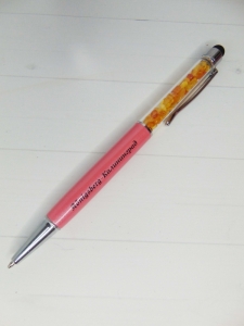 Ручка-стилус с янтарем (розовая)