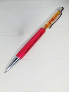 Ручка-стилус с янтарем (малиновая)
