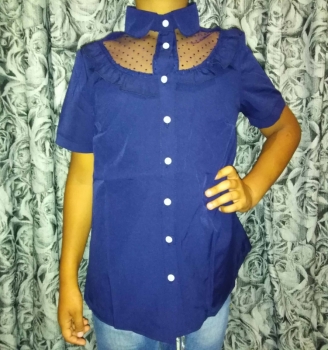 Блузка для девочки (темно-синяя, гипюр)