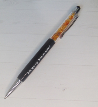 Ручка-стилус с янтарем (черная)