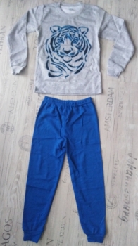 Пижама для мальчика Тигр (интерлок, меланж/синий)