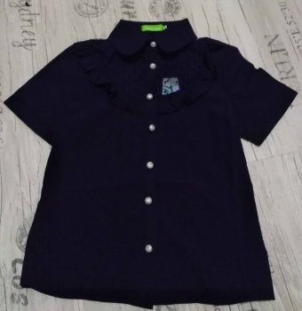 Блузка для девочки (темно-синяя, гипюр)