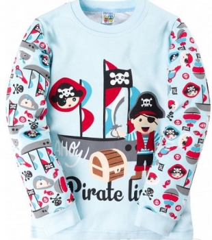 Пижама для мальчика Веселые пираты (интерлок, голубая)