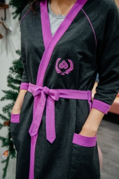 Комплект женский LKD 08-191п халат и сорочка (черный меланж/розовый)